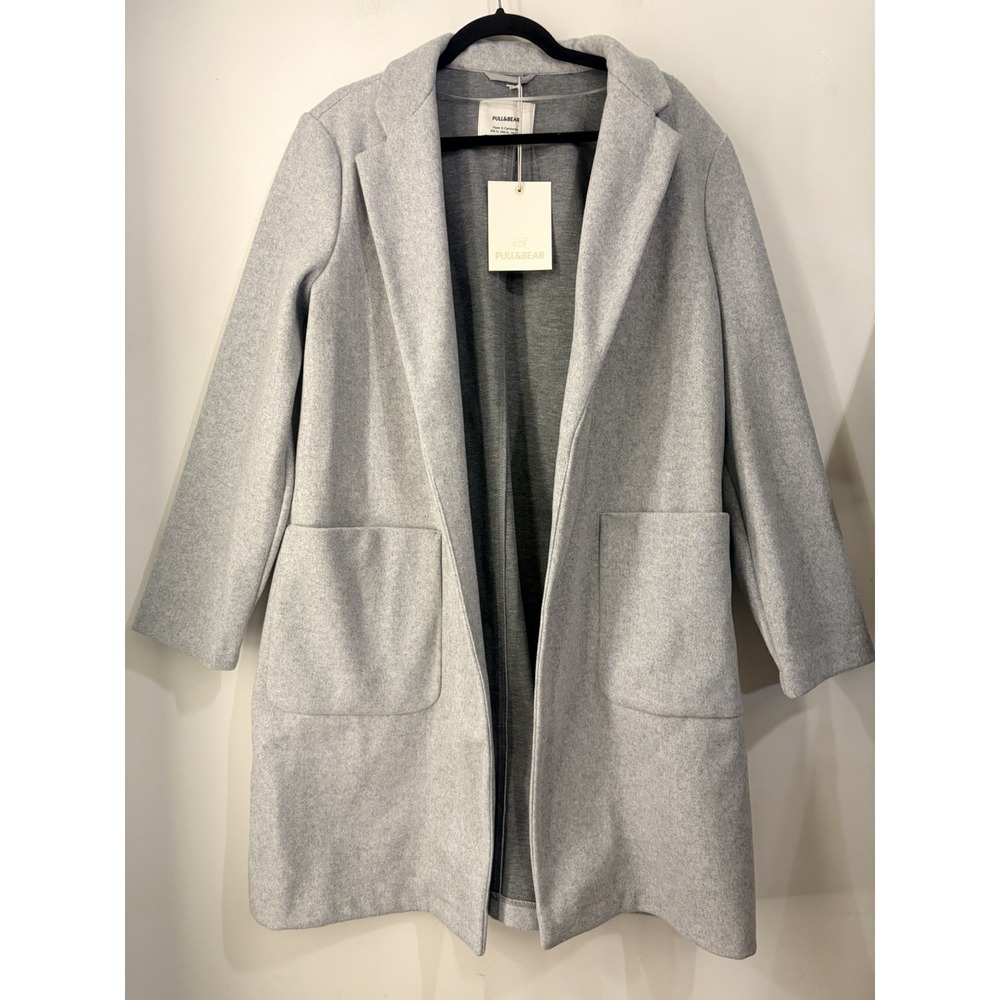 Pull&Bear Gray Longline Open Front Blazer Coatigan XL NWT Patch Pockets